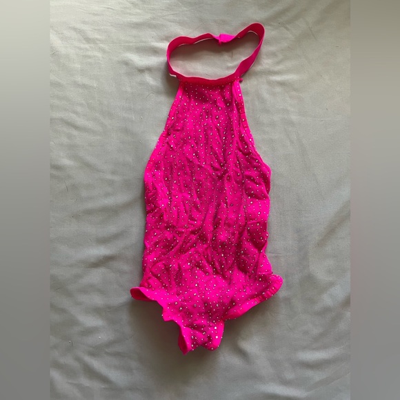 PINK Rhinestone Mesh/Fishnet Rave Bodysuit - Picture 3 of 4